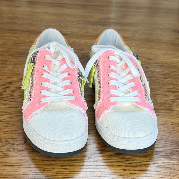 ⭐️ Dolce Vita Women's Miya Sneaker Sherbert Zipper Pink Yellow Canvas Sz 7 - Picture 7 of 14